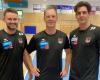 Boris Tanic, Trainer Christoph Jauernik und Michael Miskovez beim Trainingsauftakt von Sparkasse Schwaz Handball Tirol.
